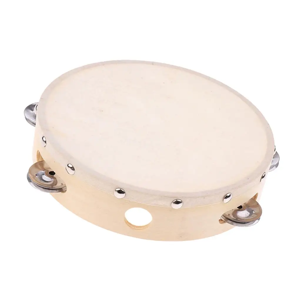 Lambskin Kids Tambourine Mini Hand Drumbell Percussion Accessory for Children Music Party