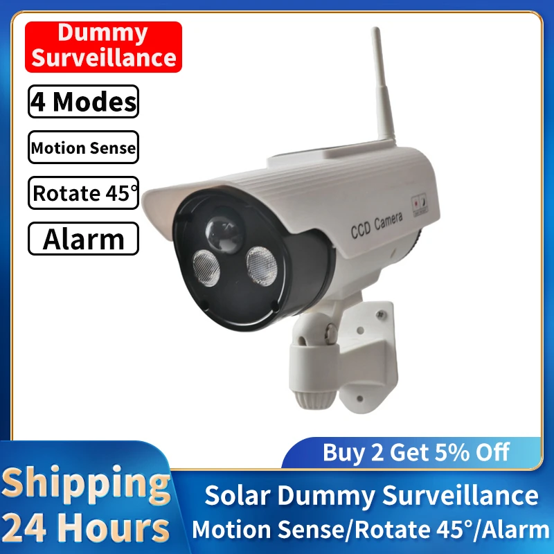 

Solar Dummy Surveillance Outdoor Waterproof Rotatable Motion Sense Alarm Voice LED Light Security CCTV Smart Bullet Surveillance