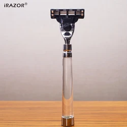 Premium Men's Safety Razor with Clear Acrylic Handle - Manual Cartridge Grooming Shaver