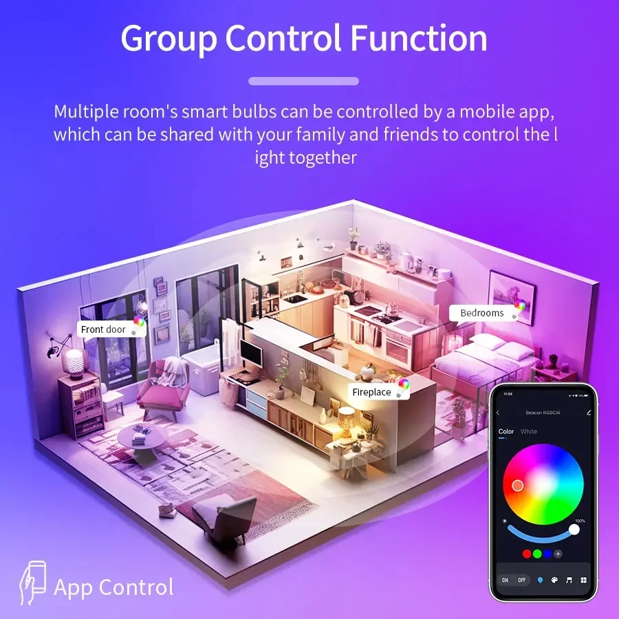 Smart Bluetooth LED Light Bulbs with App Control and Remote Group Functionality