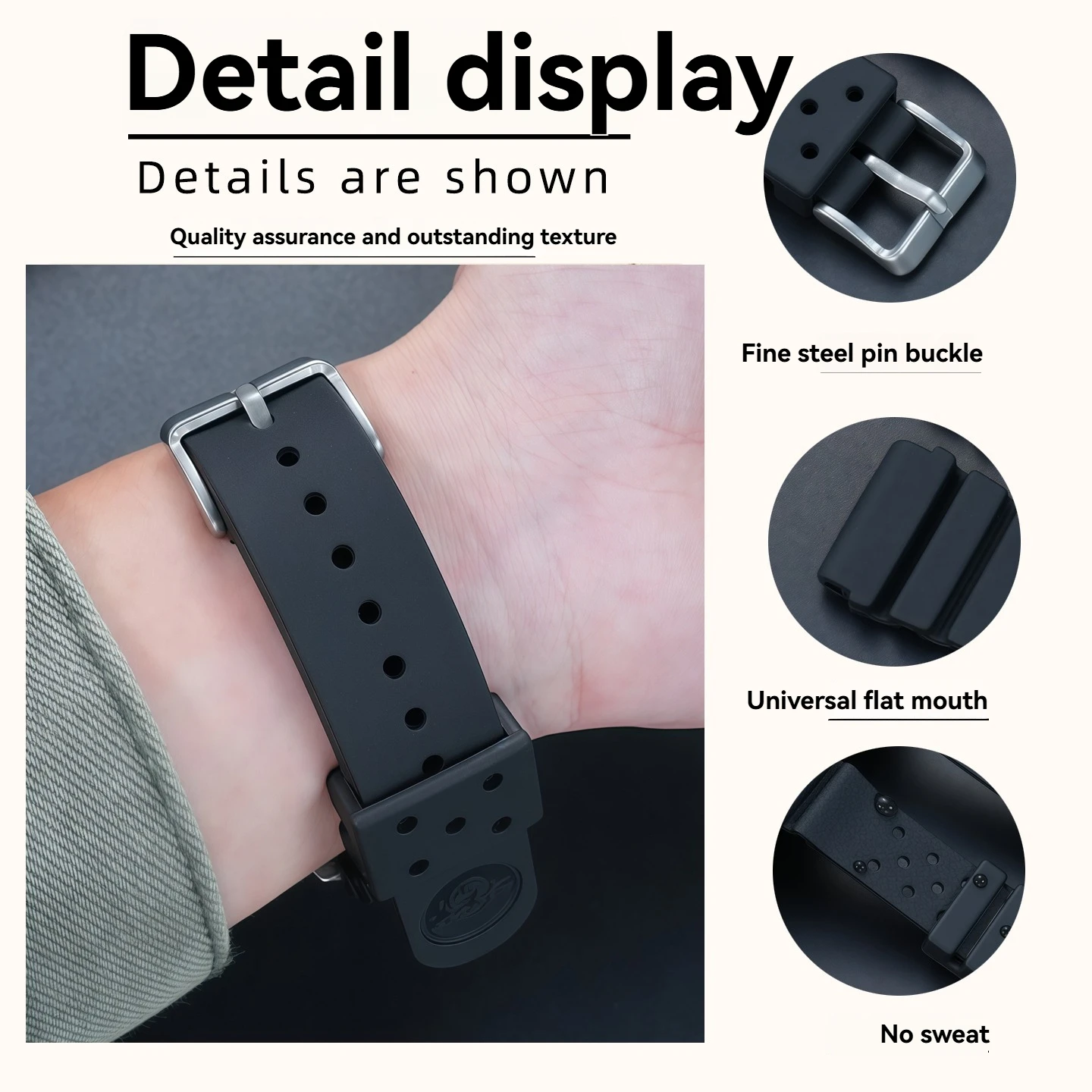 Men's Sports Waterproof Silicone Watch Strap - 22mm Rubber Replacement Band