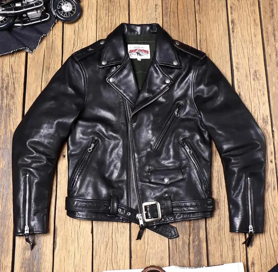 

Free shipping.Classic Moto Rider genuine leather coat.613 style vintage Pakistani cowhide jacket.Cool Brand slim fit cloth.