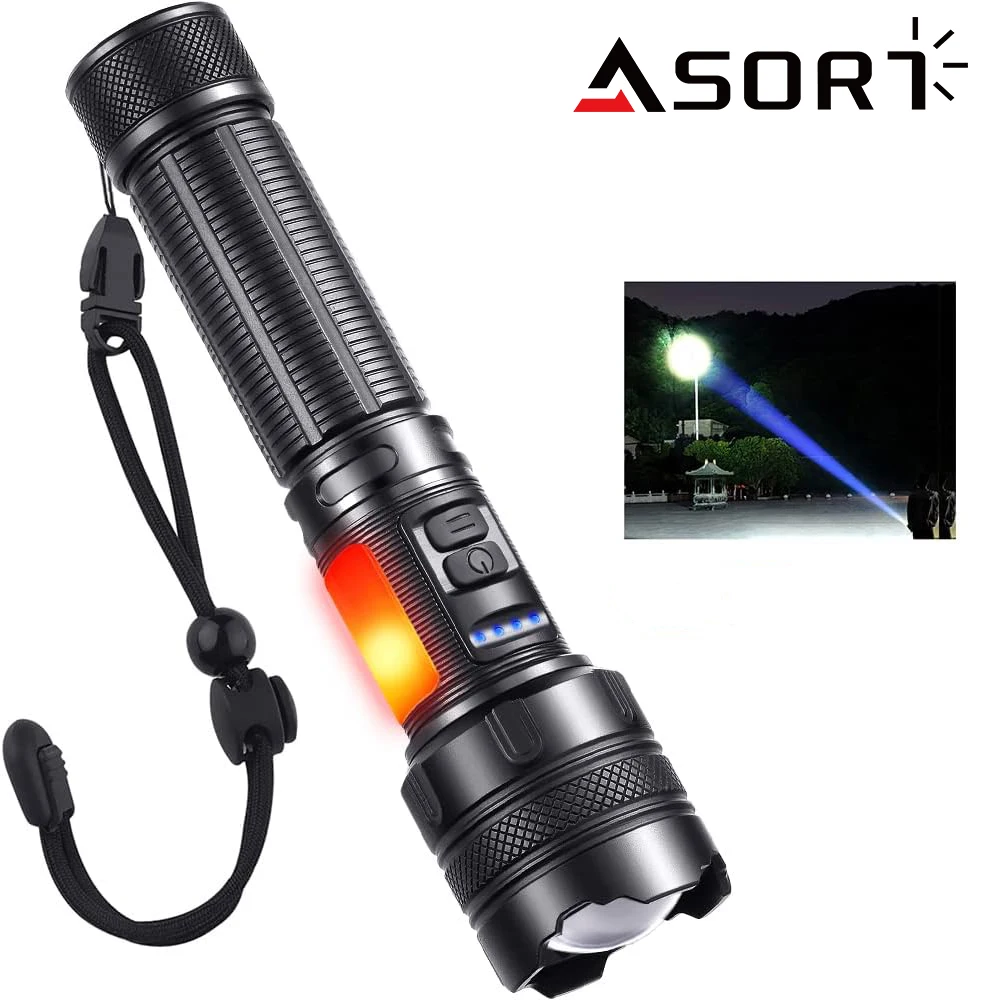 High Power LED Flashlight Long Shot Lamp COB Side Light Dual Button Tactical Torch USB Rechargeable Waterproof Magnet Lantern