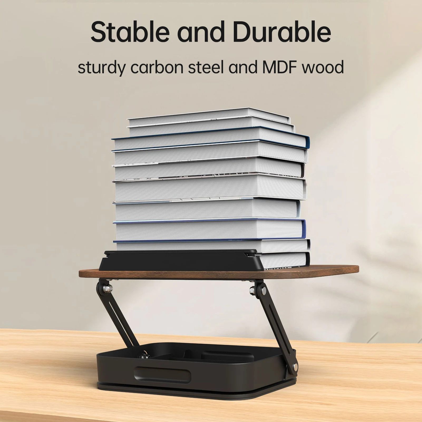 회전식 받침대가 있는 데스크탑 책꽂이, 나무 패널 페이지 클립, 수납 공간, 접이식 각도 조절 가능