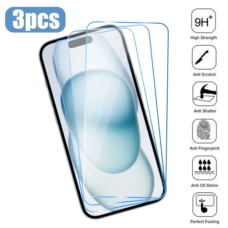 

Закаленное стекло для iPhone 15 Pro Max 13 12 Mini 11 Pro, Защитная пленка для экрана iPhone 14 Pro, 7, 8Plus, XR, Xs Max, стекло, 3 шт.