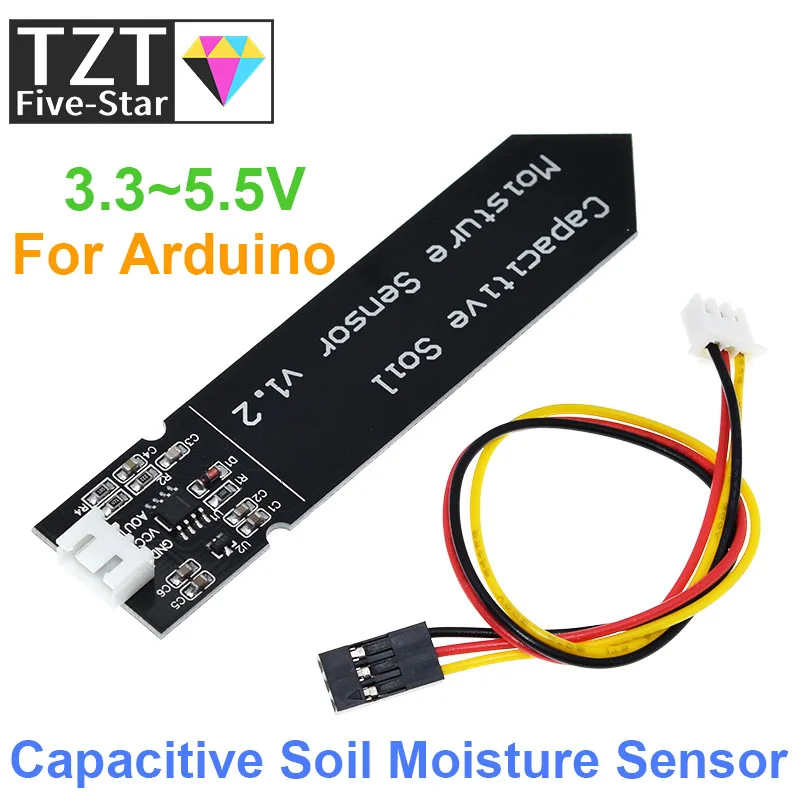 Modulo sensore di umidità del suolo capacitivo non facile da corrodere cavo ad ampia tensione 3.3 ~ 5.5V resistente alla corrosione con gravità per Arduino