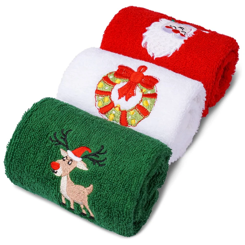 

3PCS Santa Claus New Year Gift Xmas Hand Face Towel Christmas Kitchen Tea Towel Home Towels Bathroom Washing Cloth Man Woman Gym