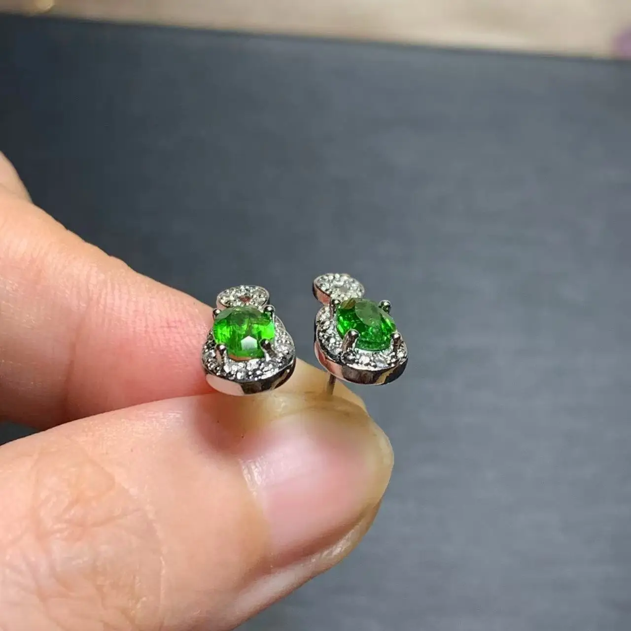 MM Natural Diopside Stud Earrings For Women COPPER Vintage Femme Gift Prevent Allergy Fine Jewelry Stone