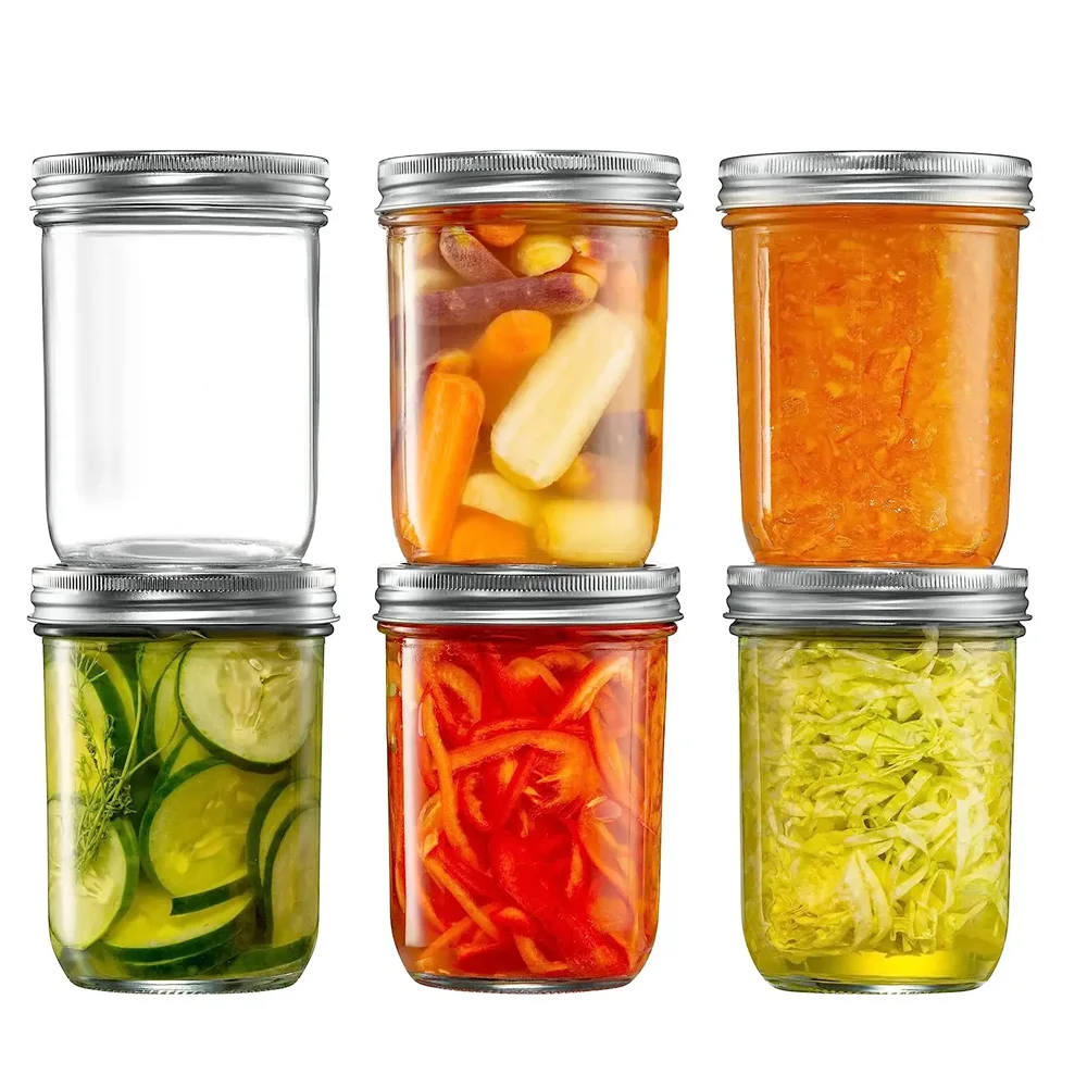 14oz Wide-Mouth Glass Mason Jars with Metal Airtight Lids and Bands for Preserving & Meal Prep