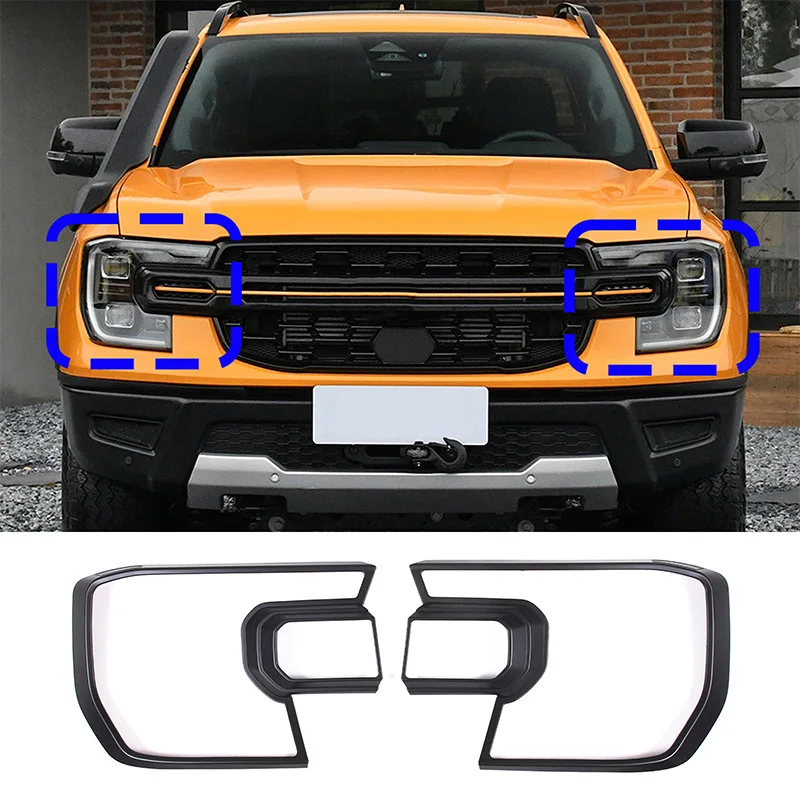 

For 2023 Ford Ranger ABS matte black car styling car headlight frame cover sticker car exterior protection accessories 2Pcs