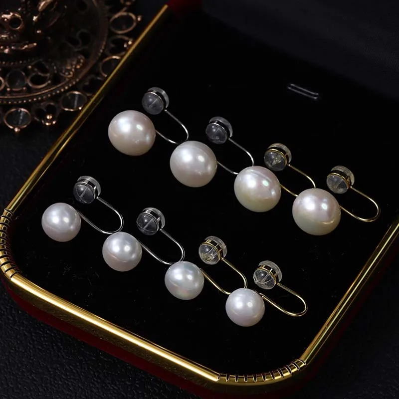 

Natural Freshwater Pearl Clip On Earrings Statement Wedding Non Pierced Ear Cuff Luxury Fashion Ear Bone Jewelry for Women Girls