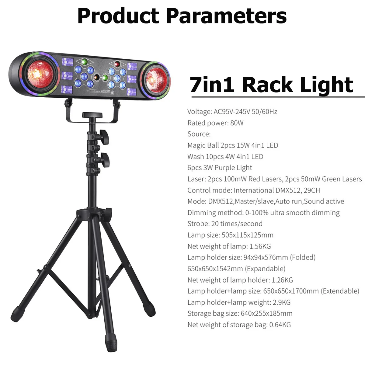 Mini 7IN1 Bracket Effect Light 80W Rotating Magic Ball Stage Light with Remote C