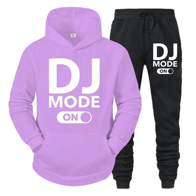 thumbnail image 1 of Conjunto de 2 piezas de sudadera y pantalones con diseño de DJ MODE ON para hombre, ropa de calle de manga larga a la moda de hip hop 2024, sudaderas unisex, ropa deportiva, 1 of 5