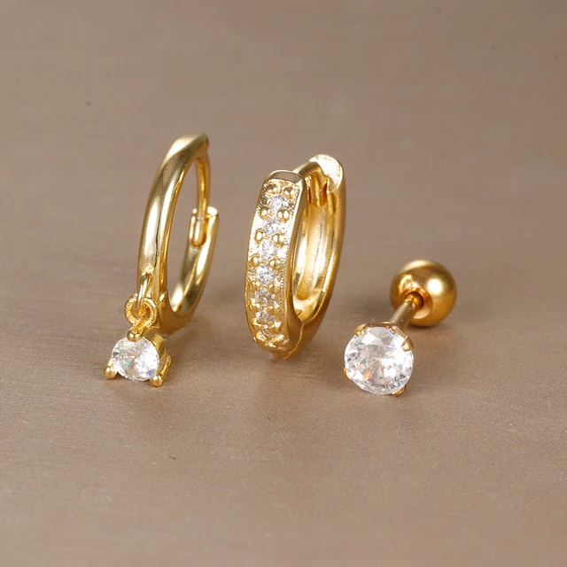 12 Ganci Orecchini Huggie In Ottone Con Zirconi | Placcati Oro E Argento | Per Creazione Gioielli Fai Da Te