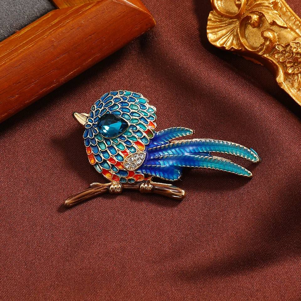 Blue Parrot Bird Spilla Blue Suit Dress Corpetto Collar Pin Jewelry Full Rhinestone Casual Beauty Spille Per Le Donne