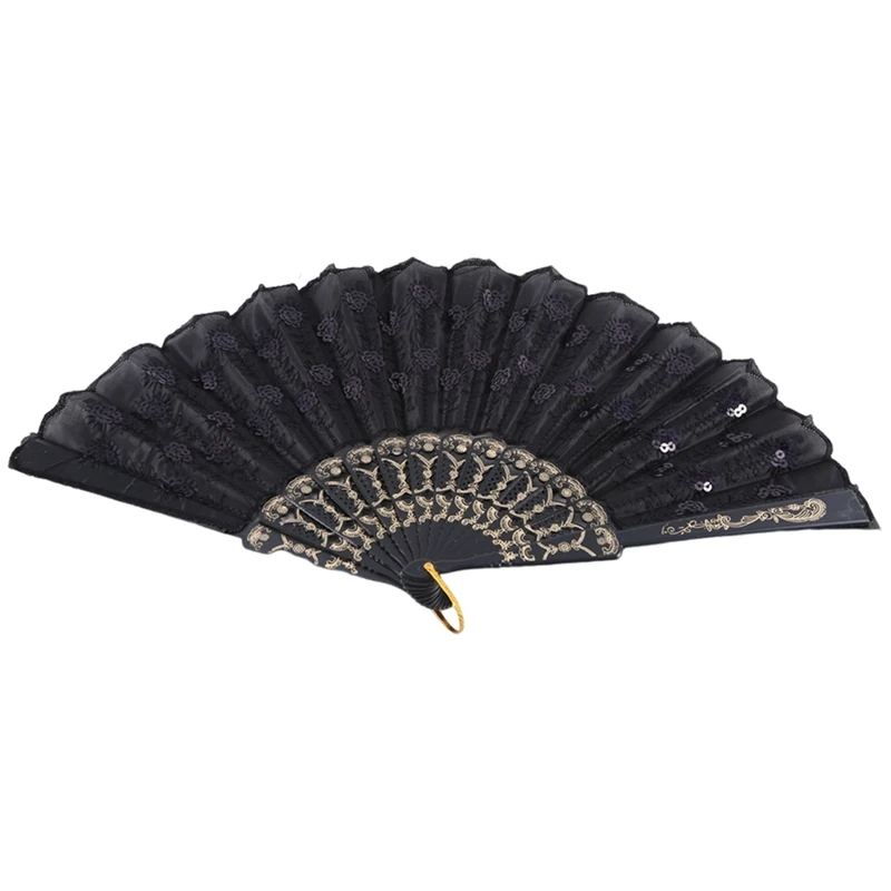 

12 Pcs Embroidered Sequin Fan Peacock Tail Feather Modeling Fan Vintage Chinese Fans Hand Fan Foldable