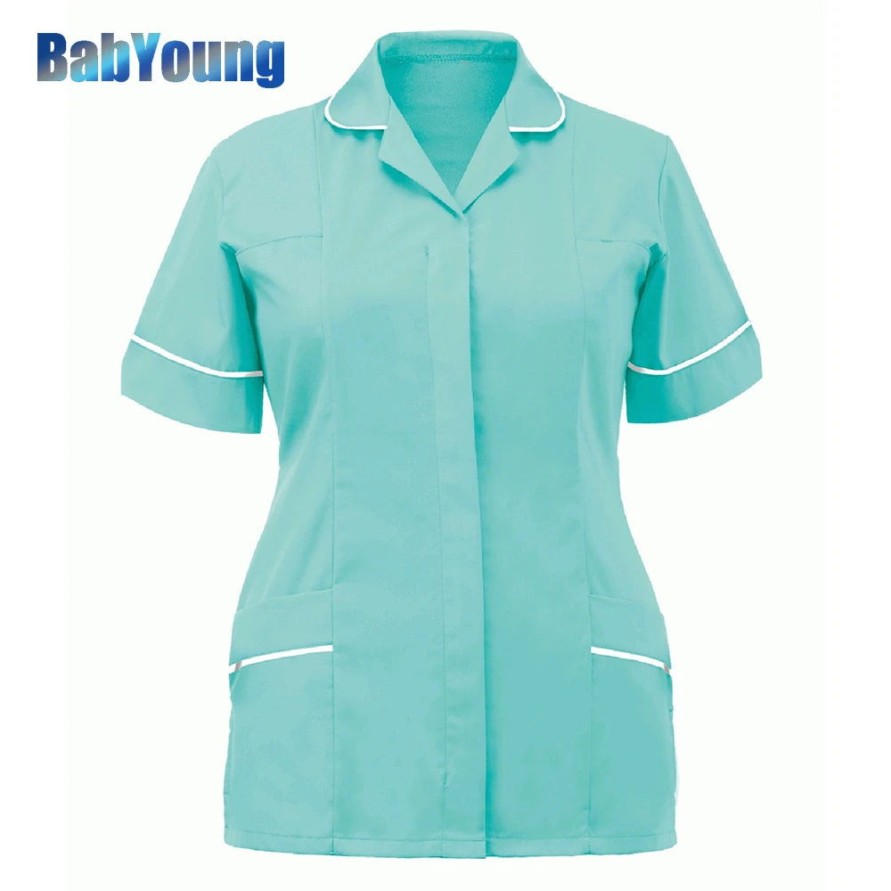 

Women Nurses Tunic Uniform Clinic Carer Lapel Protective Clothing Tops Summer Ladies Plus Size Sexy Scrub Work Nurse Uniform New