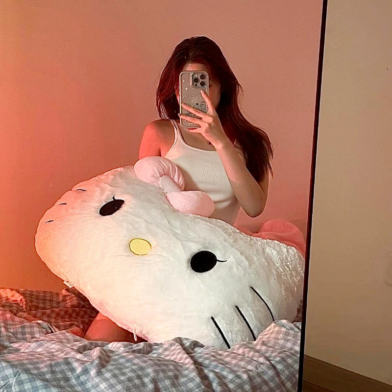 Big Size Sanrio Hello Kitty Plush Toy Soft Cuddly Pillow Hello Kitty Back Cushion Car Decorative Pillow Hug Plushies Xmas Gift