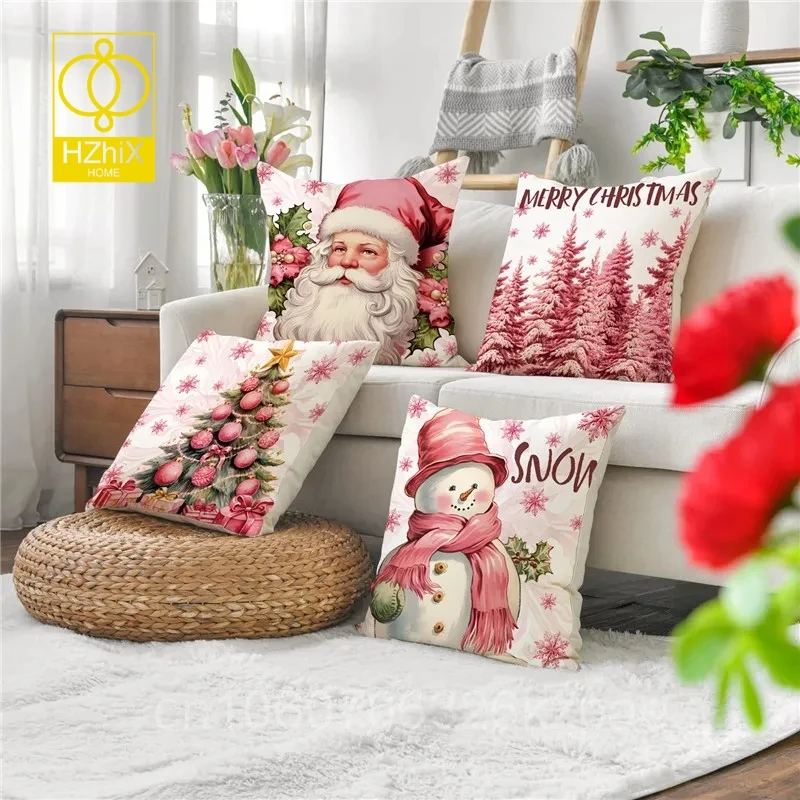 Pink Christmas Pillow Covers Snowflakes Pillowcase Pink Theme Pillowslip  For Bed Couch Winter Cushion Case New