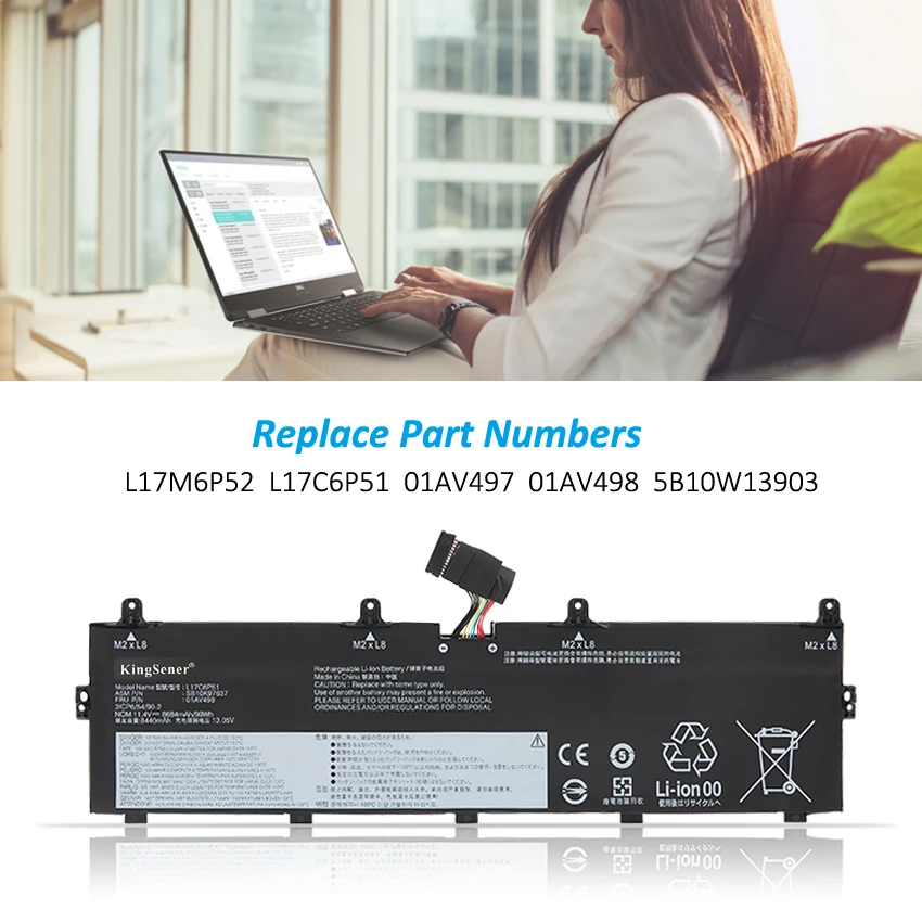 Kingsener L17c6p51 Bateria do Portátil para Lenovo Thinkpad P72 Série P73 L17m6p52 01av497 01av498 Sb10k97636 Sb10k97637 931qa100h - Imagem 5
