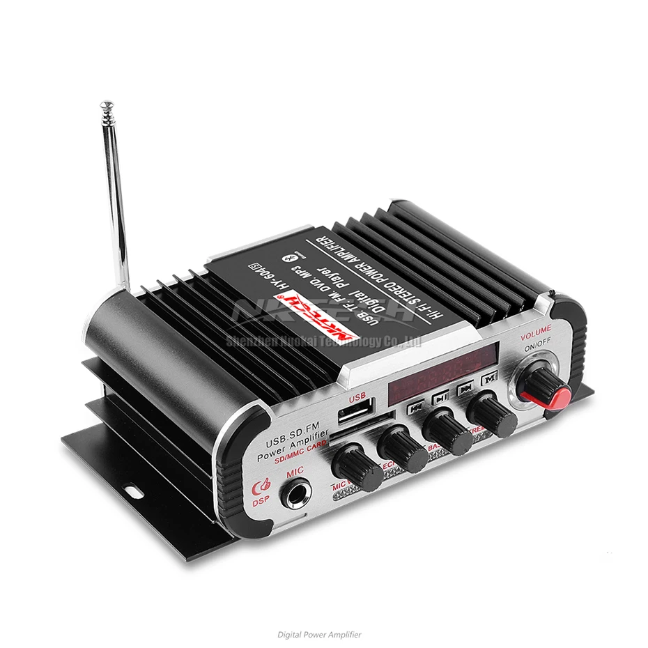 Фото Цифровой автомобильный усилитель мощности NKTECH HY-604S, Bluetooth 5,0, Hi-Fi, домашняя аудиосистема, микрофон, реверберация караоке, 4 канала, 45 Вт, FM, DVD №4
