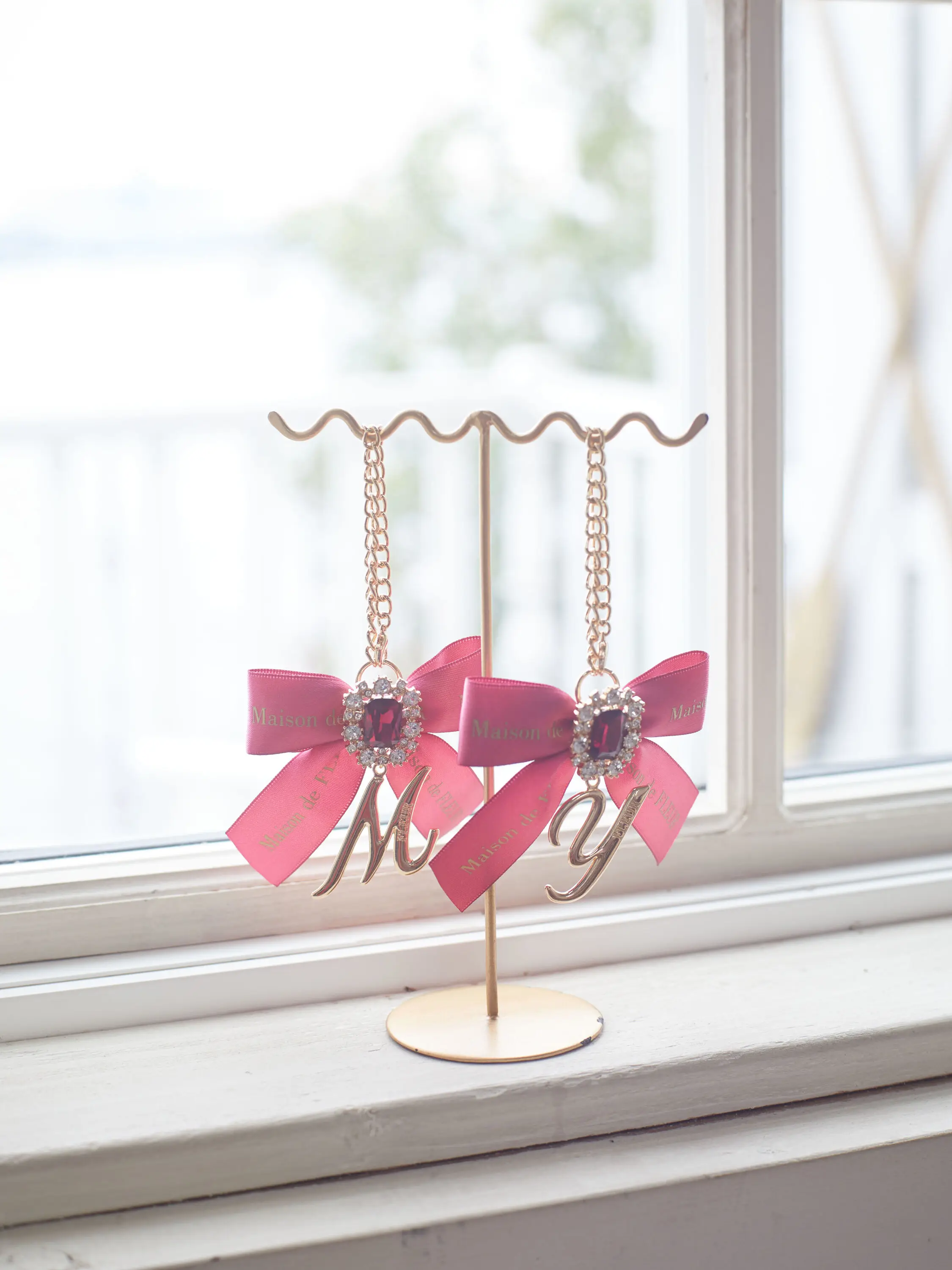 Sweet Cute Japanese Diamonds Chain Women's Luggage Accessories Fashion All-Match Bowknot Bag Hanging Pendant Car Decorations