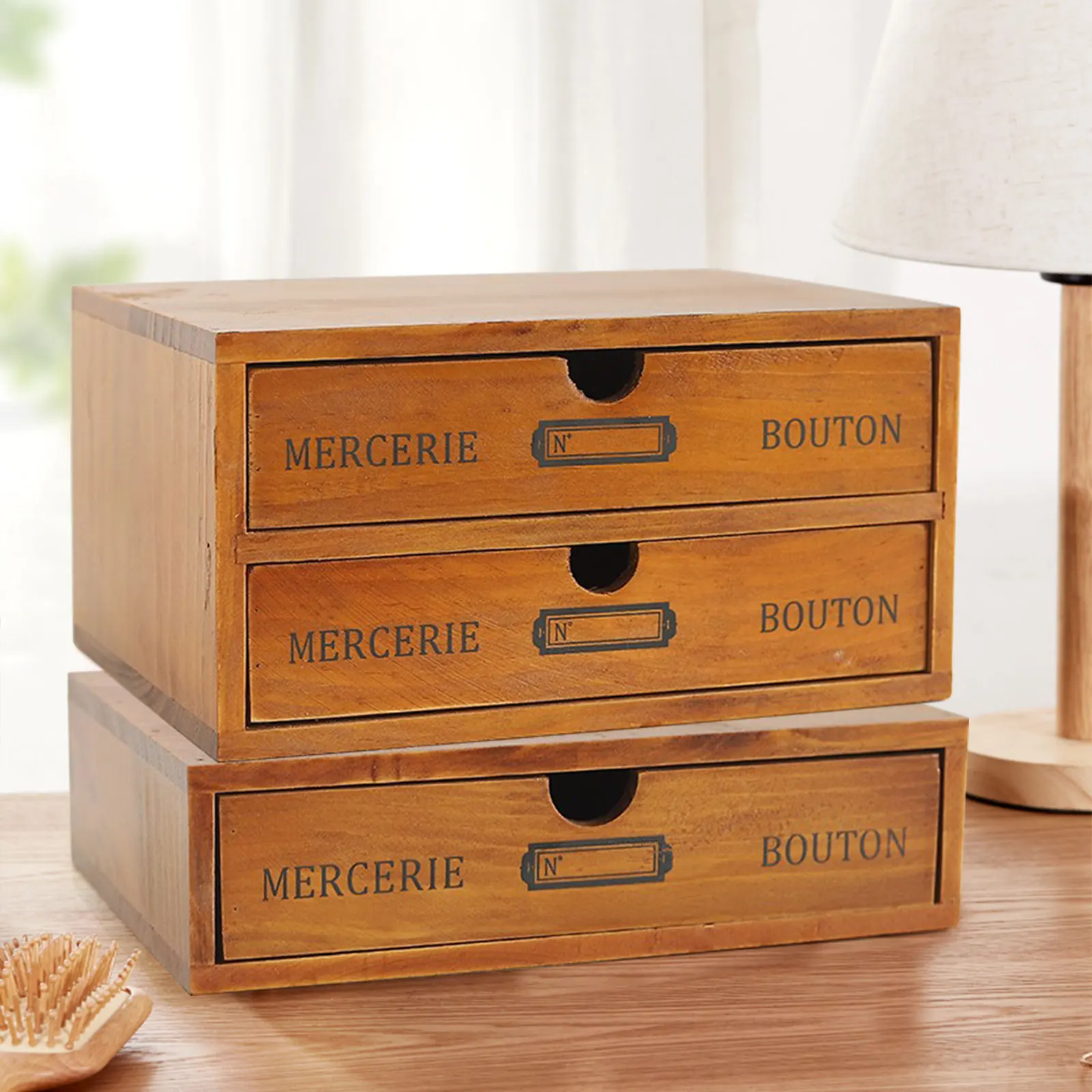 WoodStorageDeskBoxStorageDrawers1LayerWoodenStorageBoxRustic