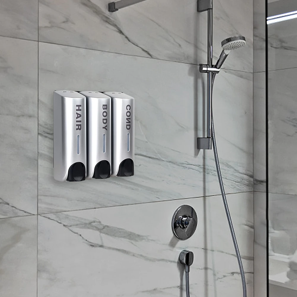Triple 350ml Shampoo and Conditioner Dispenser Multi-Purpose Wall-Mount Heat-Resistant Large Capacity for Bathroom Accessories
