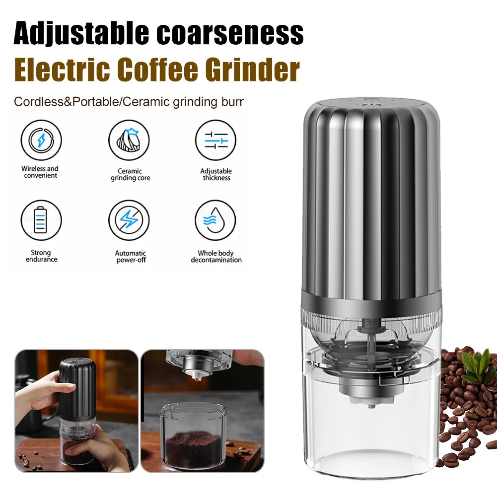 

Electric Coffee Grinder Cordless Coffee Bean Grinder Adjustable Setting Ceramic Burr Automatic Off Grinder with Cleaning Brush
