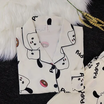 جديد 2025 ربيع الخريف منامة مجموعة المرأة لطيف الكلب طباعة طويلة الأكمام ملابس خاصة المتسكعون ملابس المنزل مريحة الزي غير الرسمي 2
