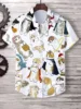 Hawaii Men's Shirt Cute Cartoon Cat 3D Printed Tops Casual Women Short Sleeves Shirts Button Lapel Oversized Unisex Clothing 4