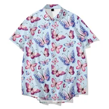 

Men Print Butterfly Shirts Casual Loose Short Sleeve T-Shirts Large Size Turn-Down Collar Lingerie Home Wear Summer Jacket