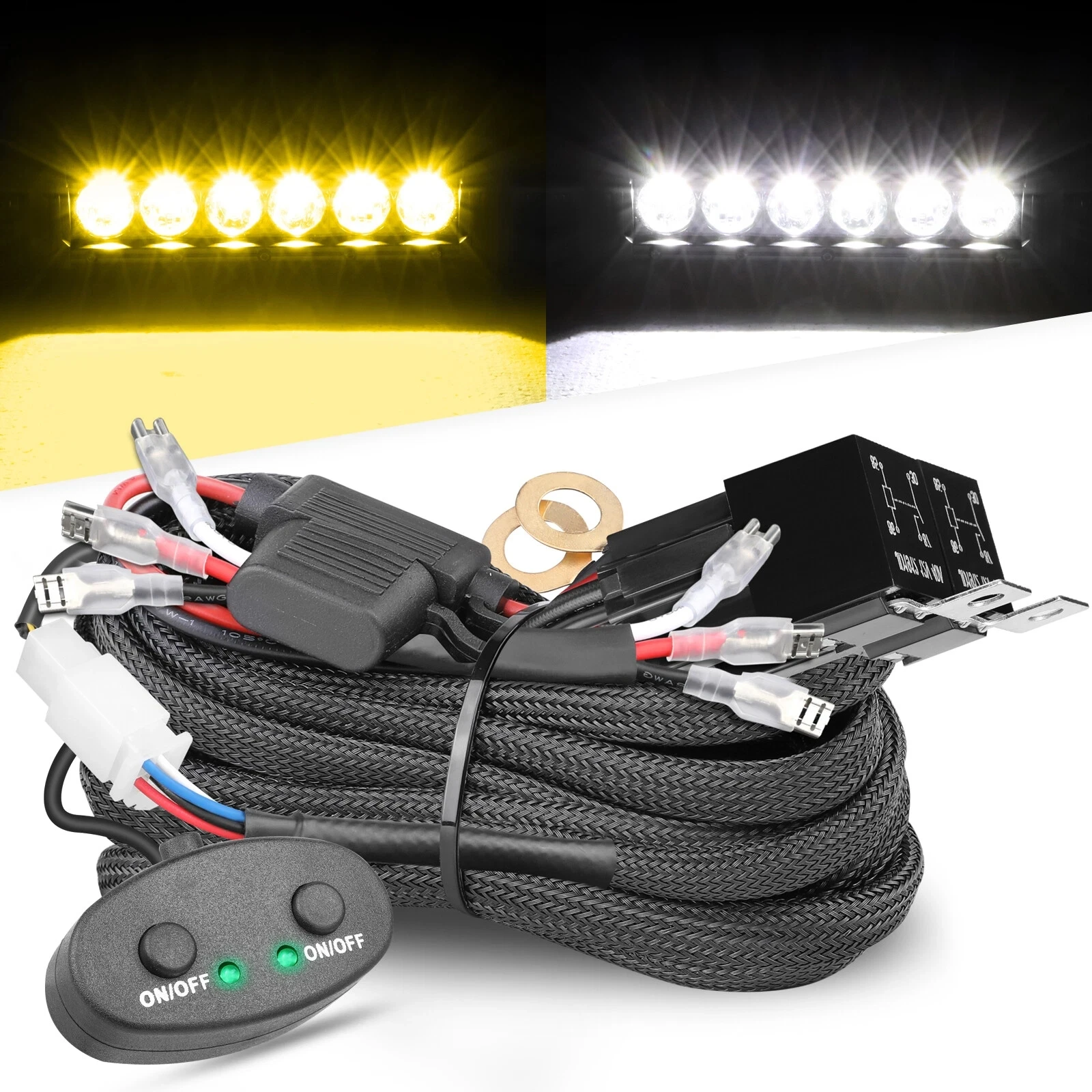 19.69피트 LED 라이트 바 배선 하네스 키트 200W 2개 리드 16 AWG 범용 듀얼 컬러 나일론 배선 하네스 듀얼 푸시 ...