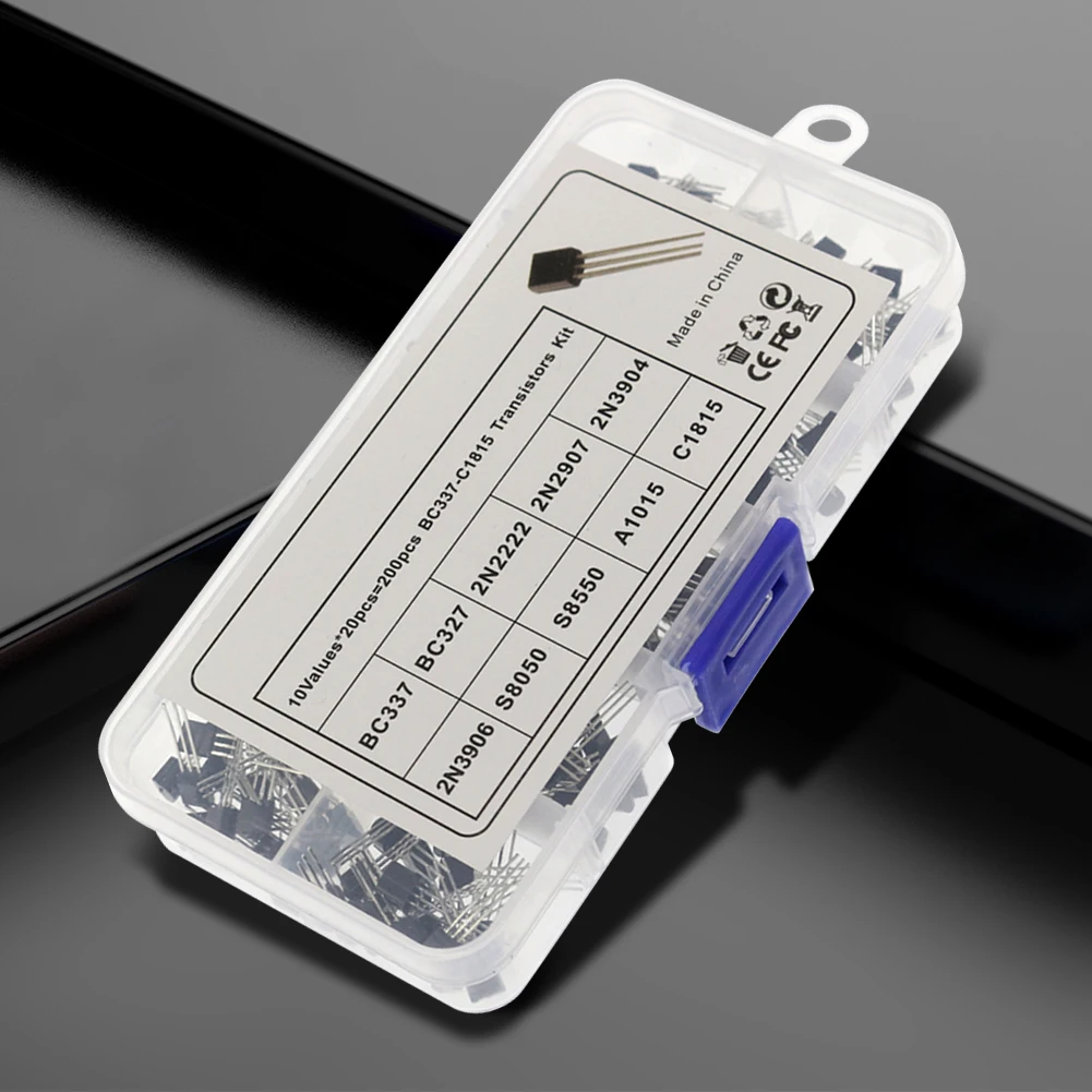 10 Values TO-92 200PCS Transistor Assortment BC327 BC337 2N2222 2N2907 2N3904 2N3906 S8050 S8550 A1015 C1815