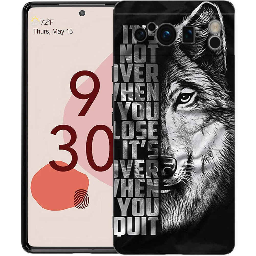 Wolf-Themed Shockproof Silicone Phone Case - Sleek Black Design