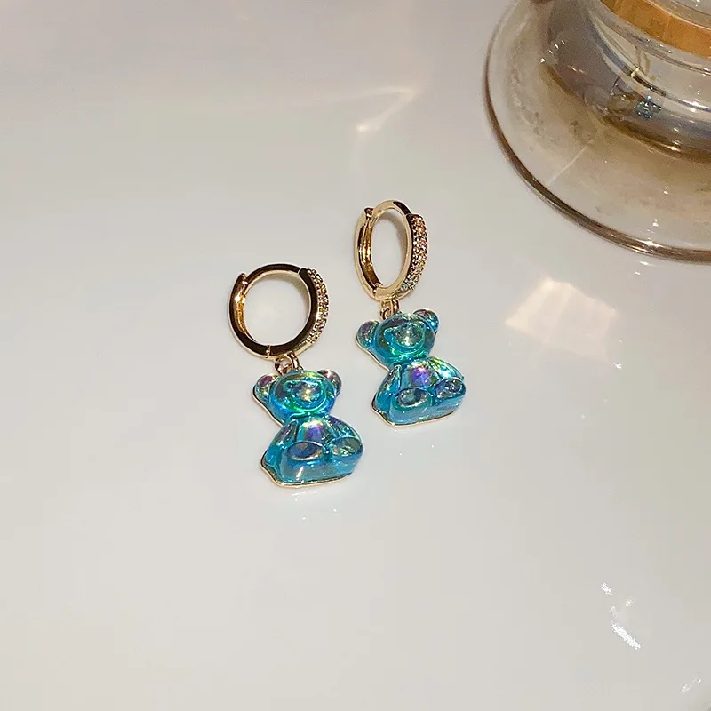 Cute Acrylic Candy Gummy Bear Dangle Earrings Women Rainbow Bear CZ Hoop Earrings Korean Fashion Sweet Girl Jewelry hoop earrings,dangle earrings,acrylic earrings