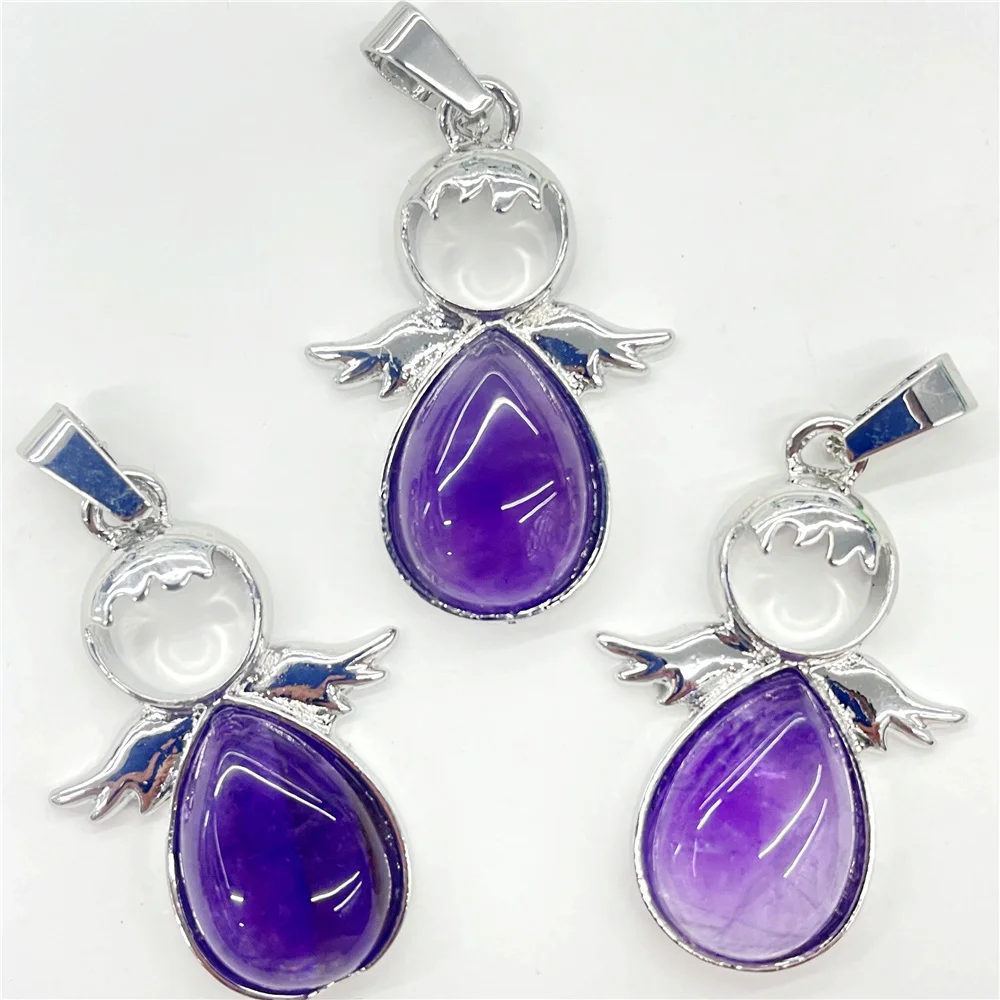 Fashion Natural Gem Stone Quartz Crystal Opal Mix pendant&Alloy angel Pendant DIY charm Jewelry Making Necklace Accessorie 12pcs 3