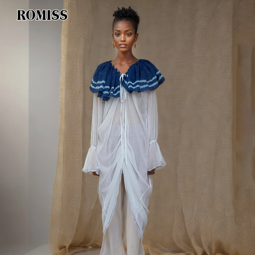 

Рубашка ROMISS женская с воротником-лодочкой, однобортная Повседневная Свободная блузка в стиле пэчворк, с расклешенными рукавами, популярный цвет, на весну