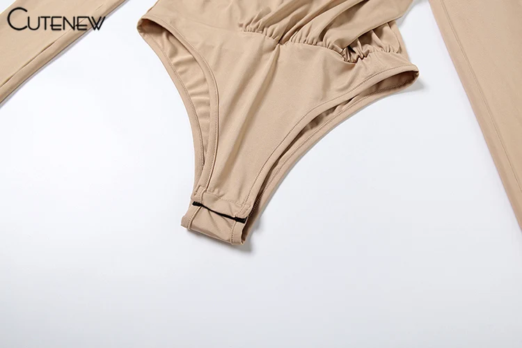 Monos clásicos fruncidos para mujer, moda de otoño, mono ajustado de manga larga con cuello en V, ropa de calle hipster salvaje para mujer