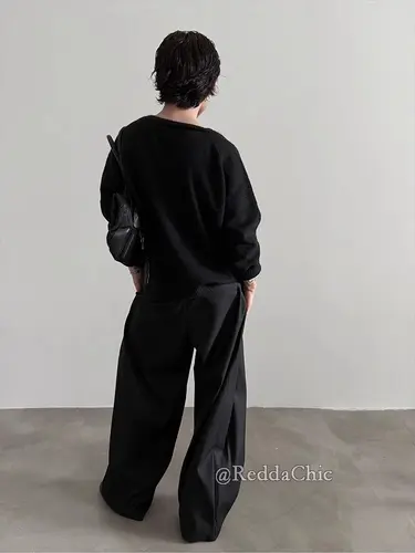 REDDACHiC Men's Pleated Front Wide Leg Pants Cleanfit Black Solid Low Waist Dressy Trousers Unisex Office Work Casual Clothes - Image 4