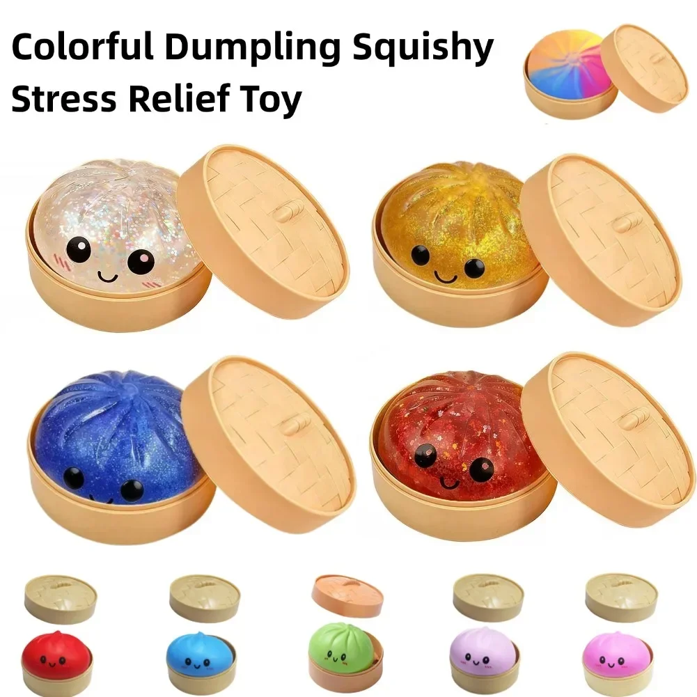 Vibrant Dumpling Squishy Stress Relief Sensory Toy with Steamer - Reusable Squeeze and Rebound Fidget Gift