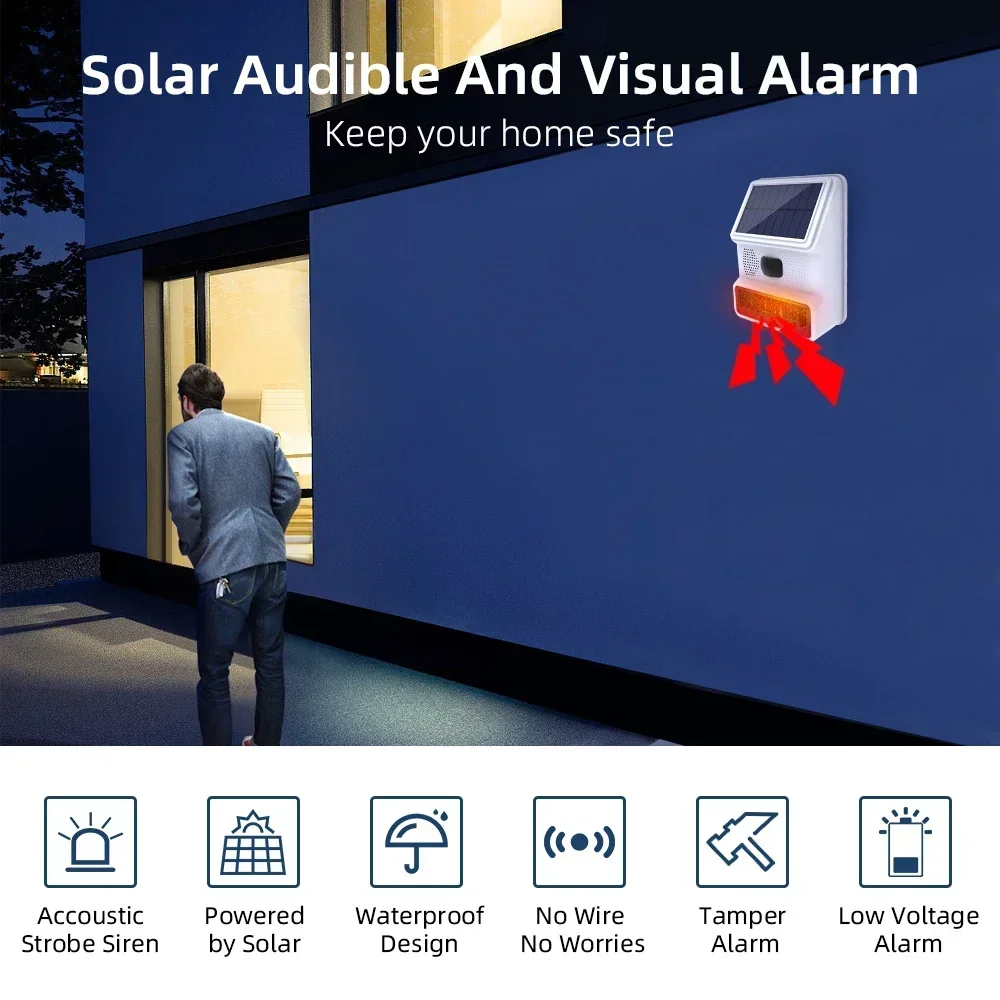 YUPA Wireless Outdoor Solar Powered Strobe Light Siren Waterproof Flash Siren Can Be Used As An RF 433MHz Alarm Host Door Sensor