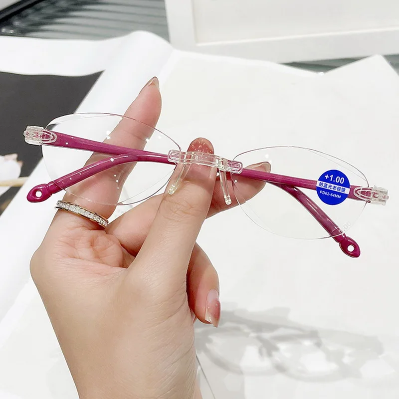 Retro Reading Glasses Men Women Rimless Computer Eyesglasses Anti-Blue Light Prescription Eyewear Frameless Trimming Eyeglasses