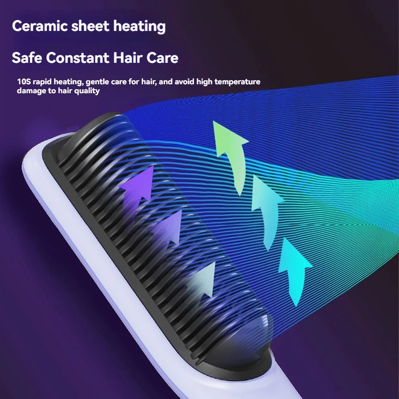 Dual Purpose Electric Hair Comb - Negative Ion Straightener & Curler Five Level Straightening with Inner Buckle Lazy 2