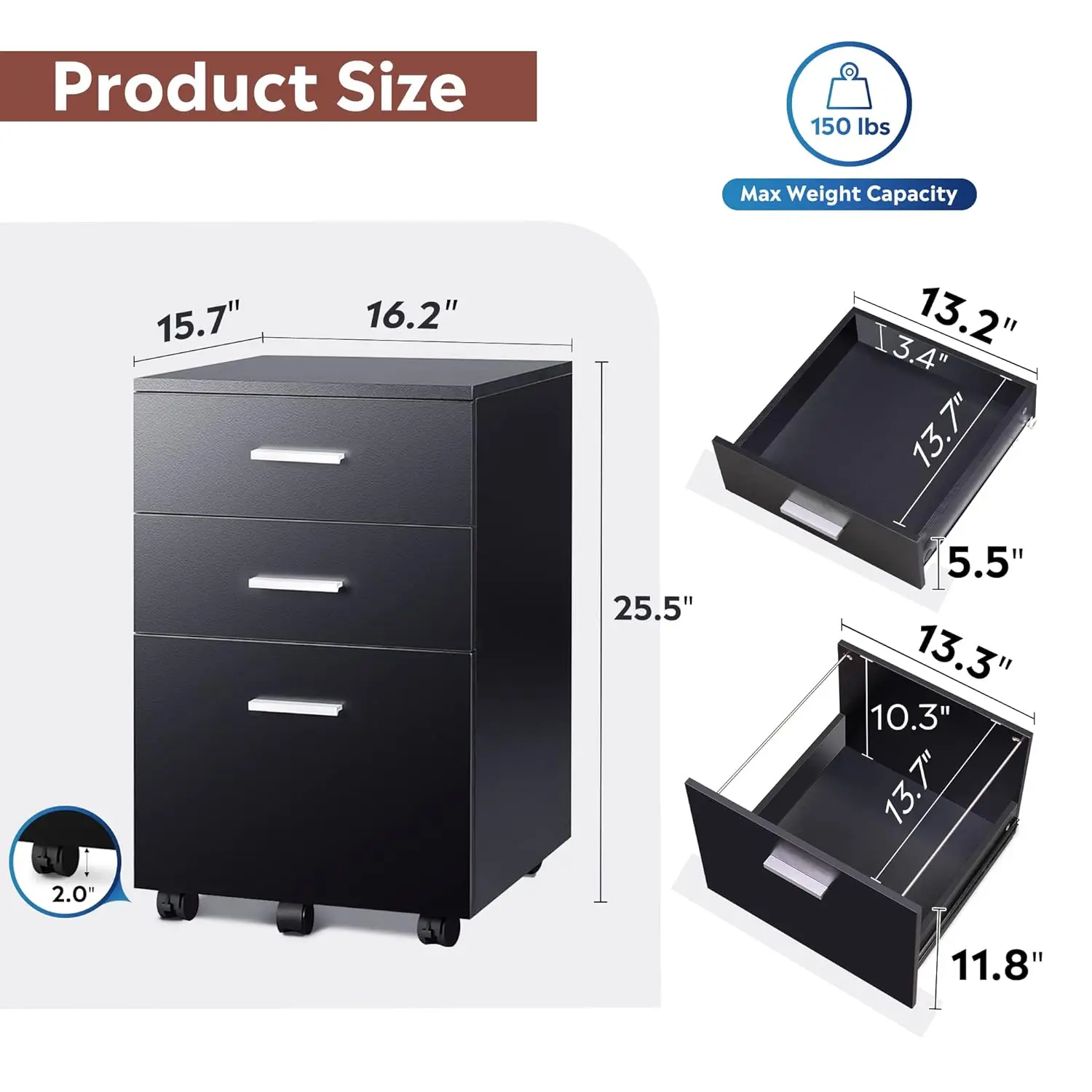 3-Drawer Rolling File Cabinet 3