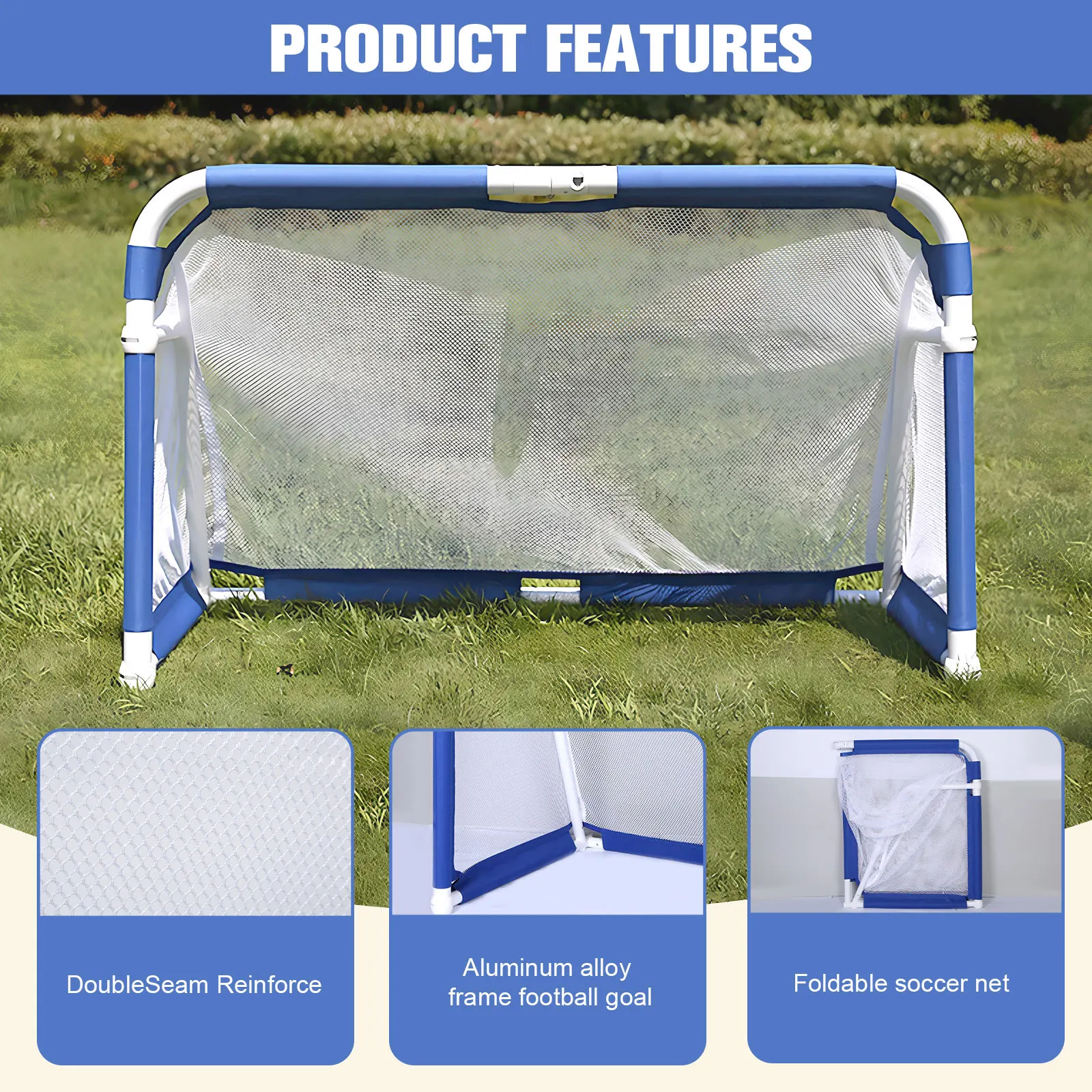 Foldable Portable Soccer Goal Aluminum Frame Football Net for Kids Adults Indoor Outdoor Backyard Training Team Matches