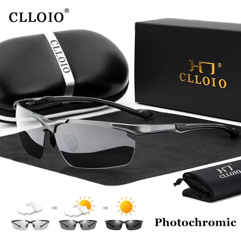 CLLOIO Top Quality Aluminum Polarized Photochromic Sunglasses Men Rimless  Day Night Driving Glasses Anti-Glare Chameleon Eyewear