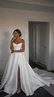 FIDDY898 Strapless Sleeveless Wedding Dresses High Quality Satin Fabric with Buttons Sweetheart Leg Split Bridal Dress C137 2