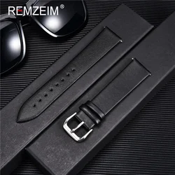 Sleek Genuine Leather Watchband - Ultra - Thin in Multiple Colors and Sizes - 8mm (Black)