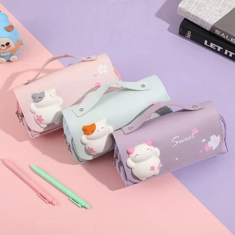 

Cartoon Decompression Pencil Case Three Layers Large Capacity Simple Student Pen Bag Junior Students Stationery Prize Pencil Bag